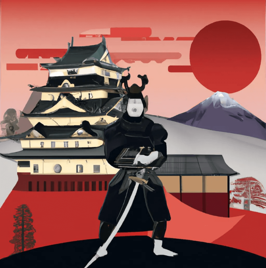 abstract-samurai-guarding-castle