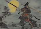 samurai practicing with sword woodblock painting