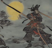 samurai practicing with sword woodblock painting