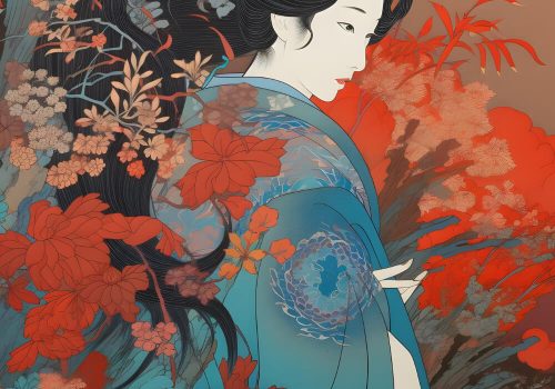 illustration-woman-kimono-standing-forest-1