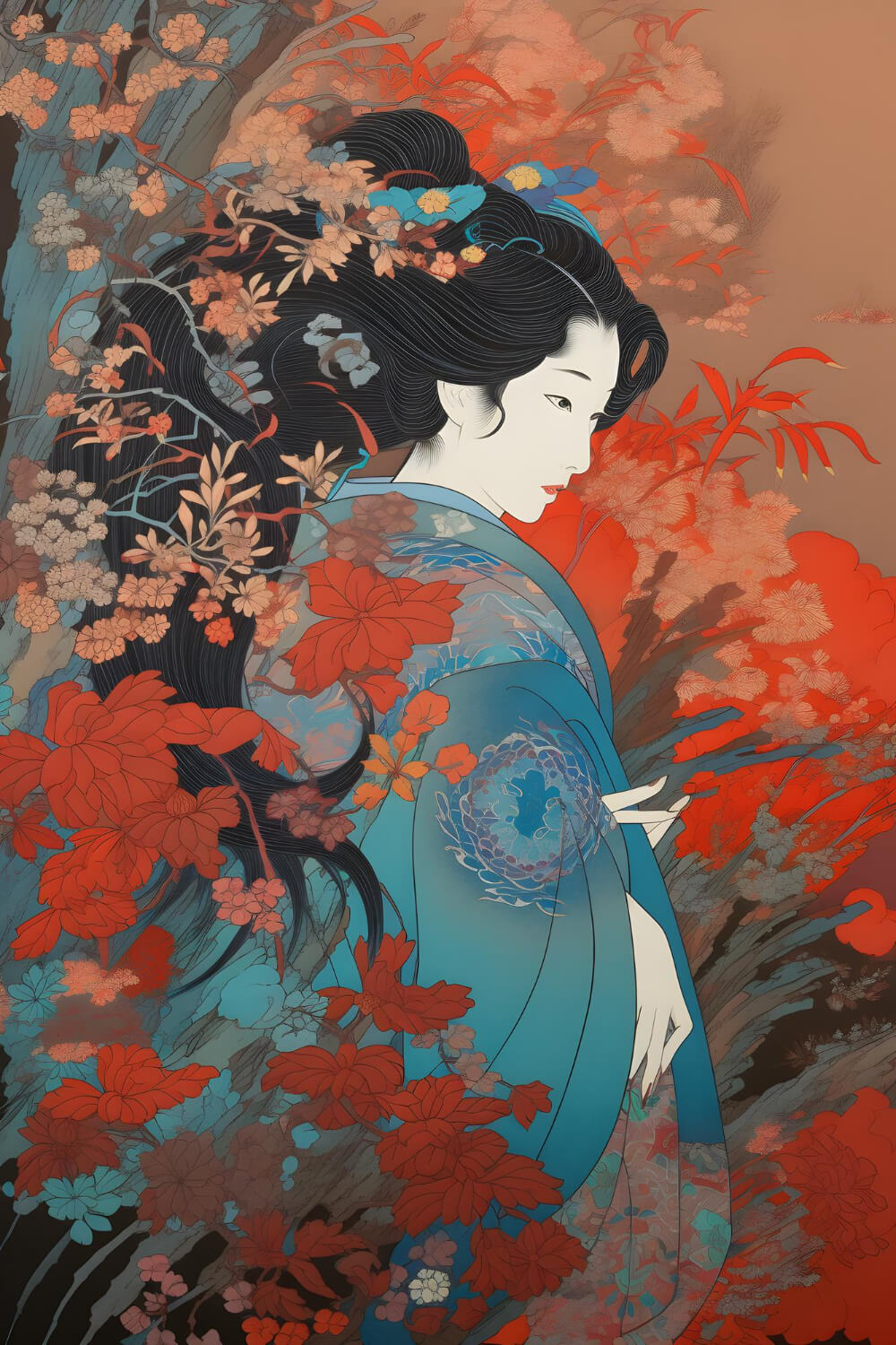 illustration-woman-kimono-standing-forest-1